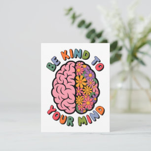 Wees aardig voor je geest, Floral Brain Quote Feestdagenkaart