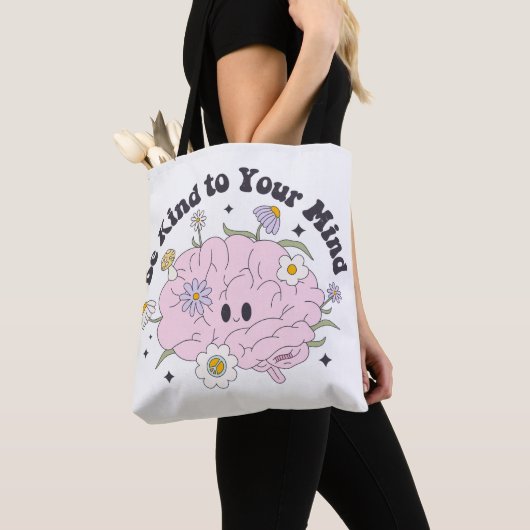 Wees aardig voor je geest Schattige hersenontwerp Tote Bag (Dichtbij)