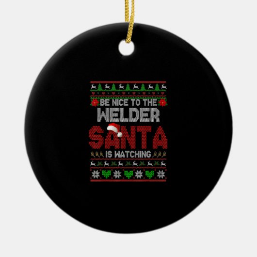 Wees aardig voor je liefste grappige kerstlasser keramisch ornament (Voorkant)