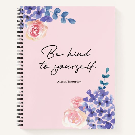 Wees aardig voor jezelf waterverf bloemen Custom Notitieboek (Voorkant)