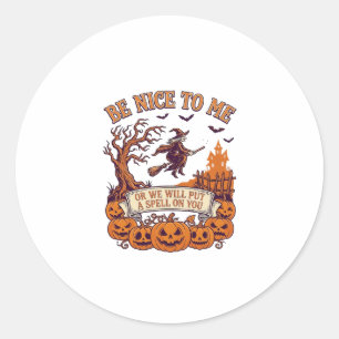 Wees aardig voor mij Halloween Heks Bezem Pompoene Ronde Sticker