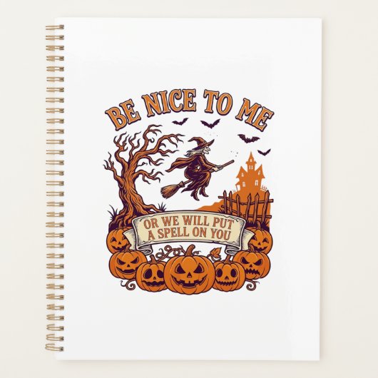 Wees Aardig Voor Mij Halloween Heksenbezem Pompoen Planner (Voorkant)
