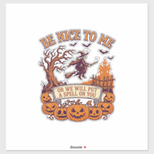 Wees aardig voor mij Halloween Heksenbezem Pompoen Sticker