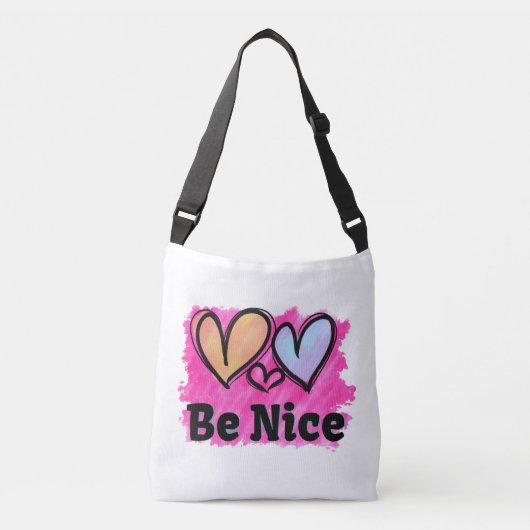 Wees Aardig Waterverf Harten Crossbody Tas (Voorkant)