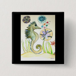 Wees aardig waterverf van Seahorse en puzzelstukke Vierkante Button 5,1 Cm