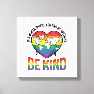 Wees aardig Wereld Hart Regenboog Vector T-Shirt O Canvas Afdruk