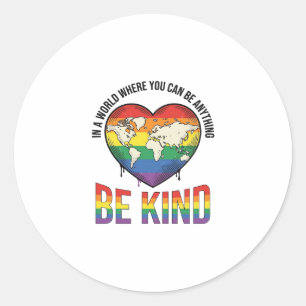 Wees Aardig Wereld Hart Regenboog Vector T-Shirt O Ronde Sticker