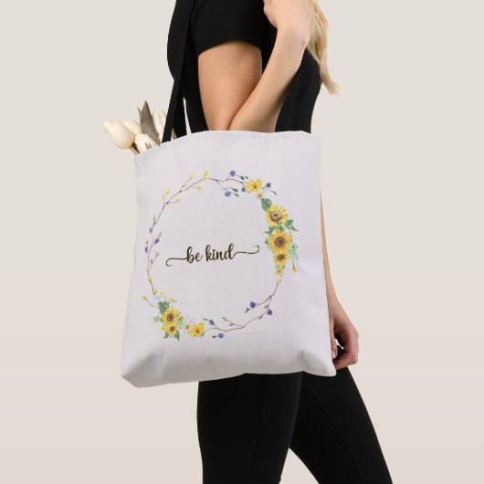 Wees aardig, zonnebloem, botanische poot tote bag (Dichtbij)