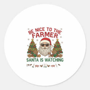 Wees aardige boer kerstboerderij kerstdieren ronde sticker
