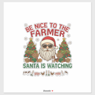 Wees aardige boer kerstman boerderij dieren sticker