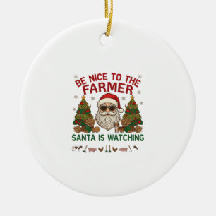 Wees aardige boer kerstman kerst boerderij dieren keramisch ornament