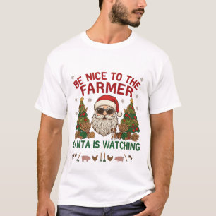 Wees aardige boer kerstman kerst boerderij dieren t-shirt