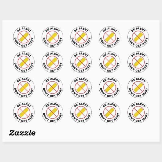 Wees alert, raak niet gewond ronde sticker (Vel)