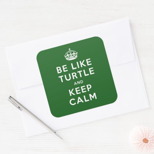 Wees als schildpad en blijf kalm groen citaat vierkante sticker (Envelop)