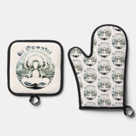 Wees als water dagelijks zen ovenwant & pannenlap set