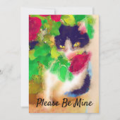 Wees alsjeblieft mijn, kat met rode rozenValentijn Bedankkaart (Voorkant)