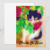 Wees alsjeblieft mijn, kat met rode rozenValentijn Bedankkaart (Voorkant / Achterkant)