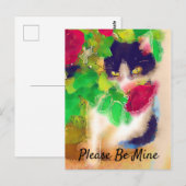 Wees alsjeblieft mijn, kat met rode rozenValentijn Briefkaart (Voorkant / Achterkant)