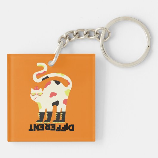 Wees anders grappig funky kat ontwerp sleutelhanger (Achterkant)