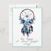 Wees blij Boho Dreamcatcher Feather Floral Briefkaart (Voorkant / Achterkant)