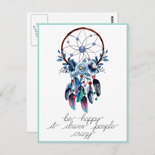 Wees blij Boho Dreamcatcher Feather Floral Briefkaart (Voorkant / Achterkant)