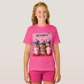 Wees blij chipmunks roze aardbeien milkshakes t-shirt (Voorkant volledig)