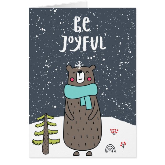 Wees blij, Cute Beer Illustratie, Kerstmis (Voorkant)
