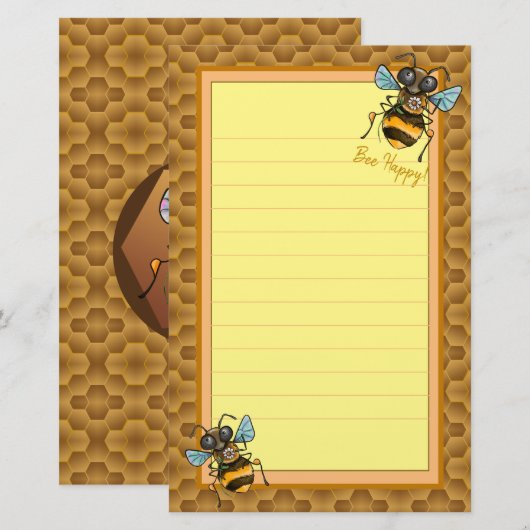 Wees blij! Cute Honey Bee Briefpapier (Voorkant / Achterkant)