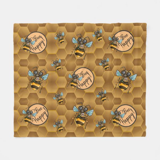 Wees blij! Cute Honey Bee Fleece Deken (Voorkant (Horizontaal))