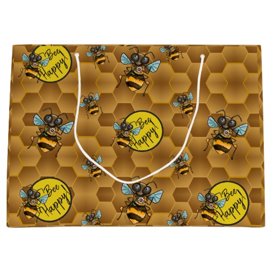 Wees blij! Cute Honey Bee Large Gift Bag Groot Cadeauzakje (Voorkant)