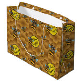 Wees blij! Cute Honey Bee Large Gift Bag Groot Cadeauzakje (Achterkant Gekanteld)