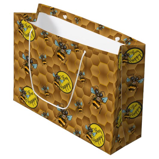 Wees blij! Cute Honey Bee Large Gift Bag Groot Cadeauzakje (Voorkant Gekanteld)