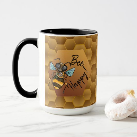 Wees blij! Cute Honey Bee Mok (Met donut)