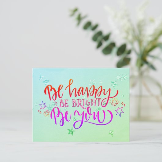 Wees blij dat je helder bent, wees positief en fee briefkaart (Staand voorkant)