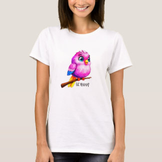 Wees blij: de vrolijke roze vogel t-shirt