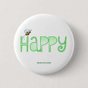 Wees blij - een positief woord - kleding (groen) ronde button 5,7 cm