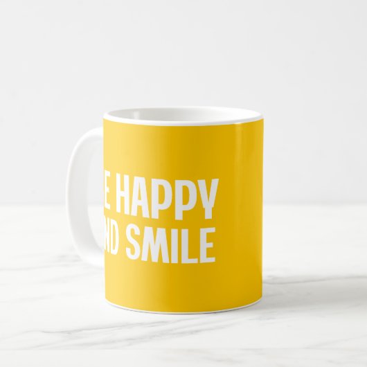 Wees blij en glimlach koffiemok (Voorkant links)