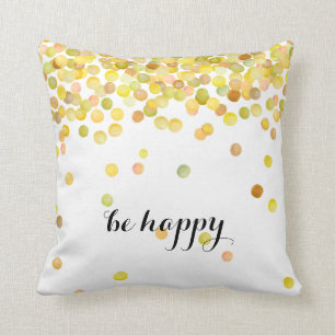 Wees blij Gold Yellow Waterverf Stippen Kussen