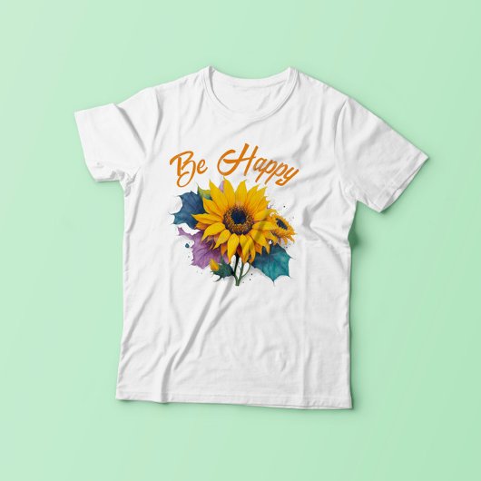 Wees blij Inspirerend Quote met Zonnebloem T-shirt