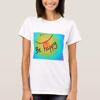 "Wees blij" kleurrijk gezicht, handgeschreven T-shirt