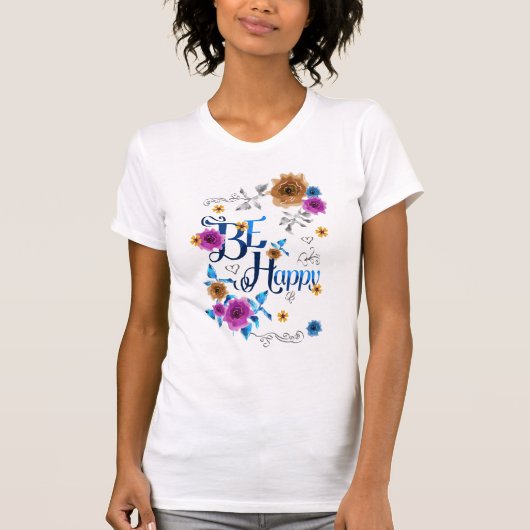 Wees blij met de blauwe Paarse goudbloemen van de  T-shirt (Voorkant)