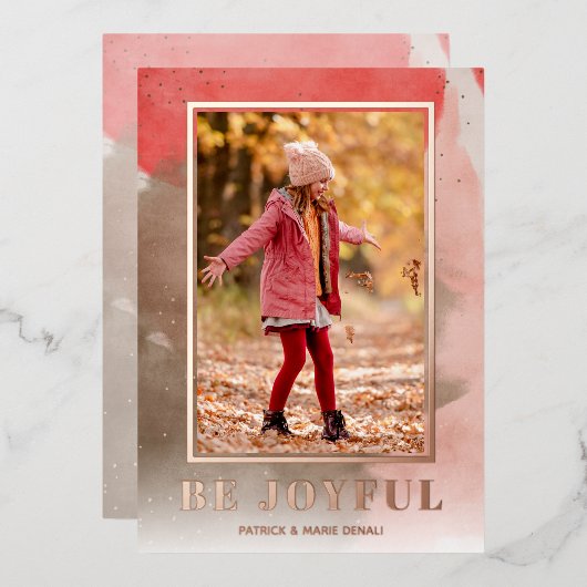 Wees blij met de kerstfoto Roos Gold Folie Feestdagenkaart (Voorkant / Achterkant)