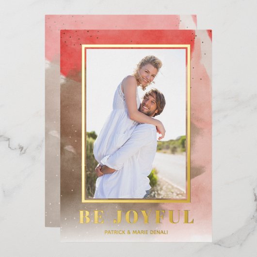 Wees blij met kerstfoto Gold Folie Feestdagenkaart (Voorkant / Achterkant)