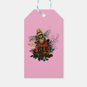 Wees blij met kleurrijke bijen en bloemen cadeaulabel