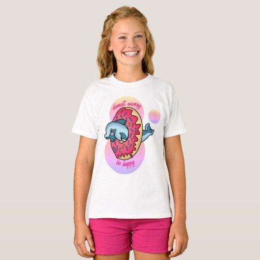 Wees blij met Schattigee dolfijn en strooi roze do T-shirt (Voorkant volledig)