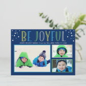 Wees blij| Navy Blue Holiday Photo Collage Feestdagenkaart (Staand voorkant)