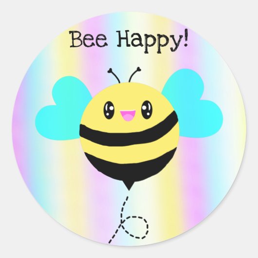 Wees blij! Schattigee Kawaii Pastel Regenboog Stri Ronde Sticker (Voorkant)