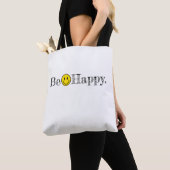 Wees blij Typografie Glimlach Gezicht Emoji Fun Tote Bag (Dichtbij)
