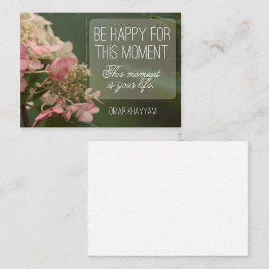 "Wees blij voor dit moment" Inspirerend Quote Notitiekaartje (Voorkant / Achterkant)