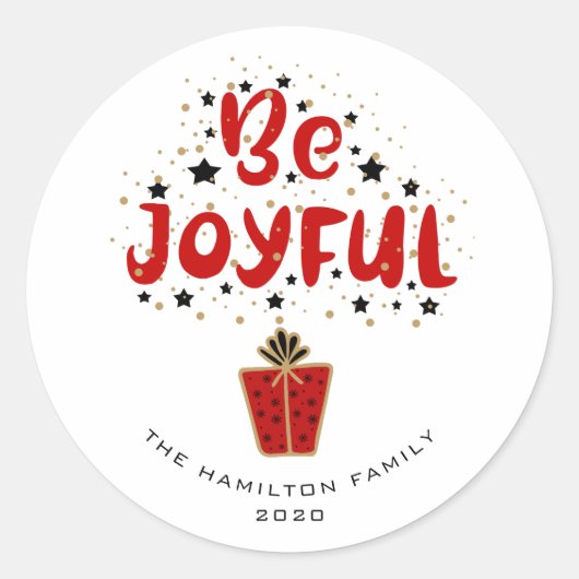 Wees Blijde Rode Geschenkdoos Sticker (Voorkant)